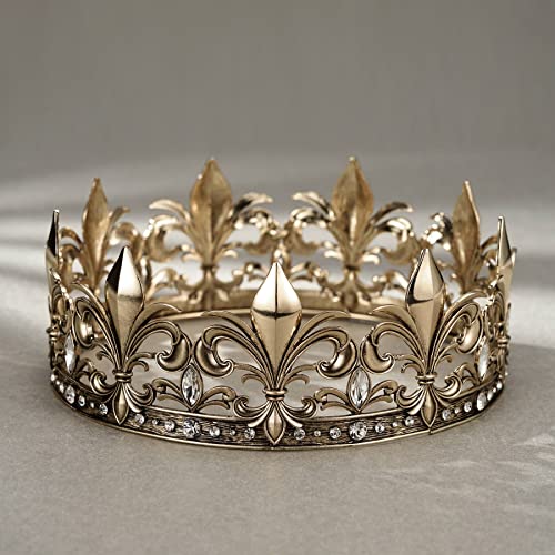 SWEETV Antique Gold King Crown for Men/Women (Unisex), Men's Tiara Prince Diadem, Crystal Medieval Headwear, Royal Costume Hair Accessories for Cosplay Birthday Wedding Halloween, Clear - Image 5