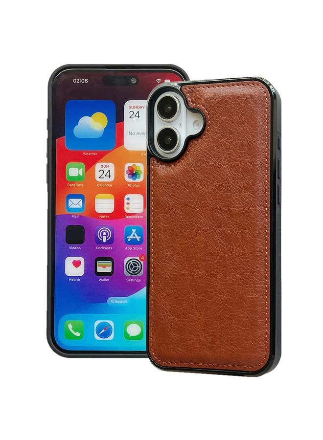 غطاء خلفي من جلد البقر لهاتف iPhone 16 (بني)