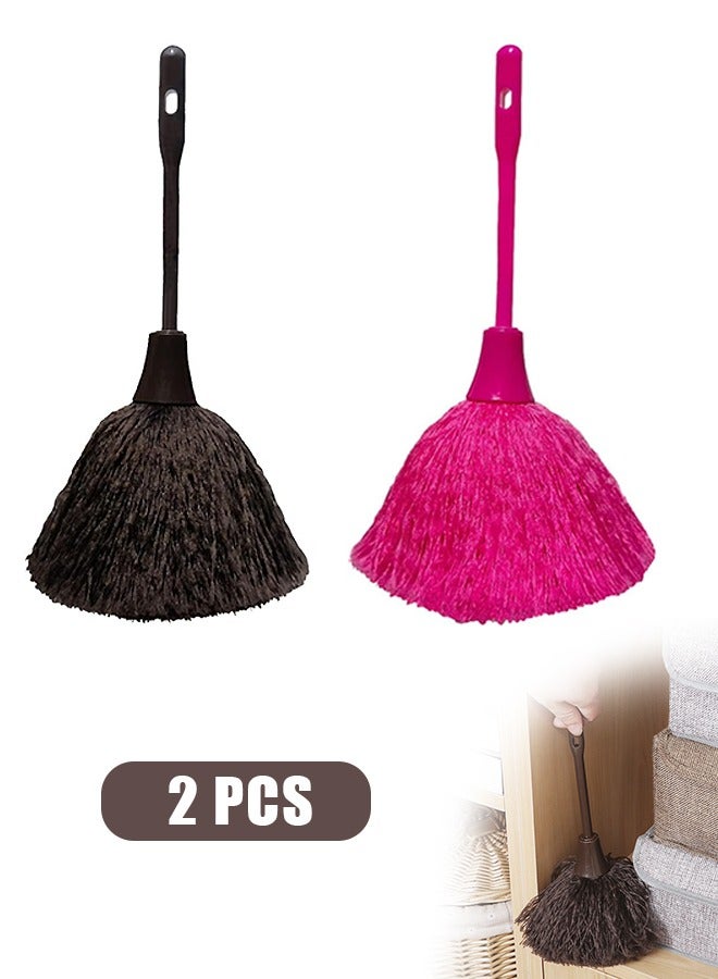 2 Pcs Keyboard Brush, Long Handle Fluffy Microfiber Feather Duster Portable Cleaning Dust Remover, Mini Dusting Wand for Computer Laptop Desk (Pink+Brown)  - Image 1