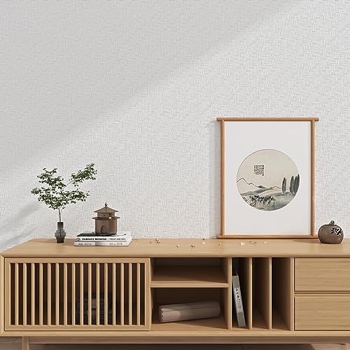 Haimin Fabric Wallpaper Textured Contact Paper (24in X 393in) Grasscloth Wallpaper Peel and Stick Faux Linen Wall Paper Waterproof Vinyl Self Adhesive (White) - Image 2