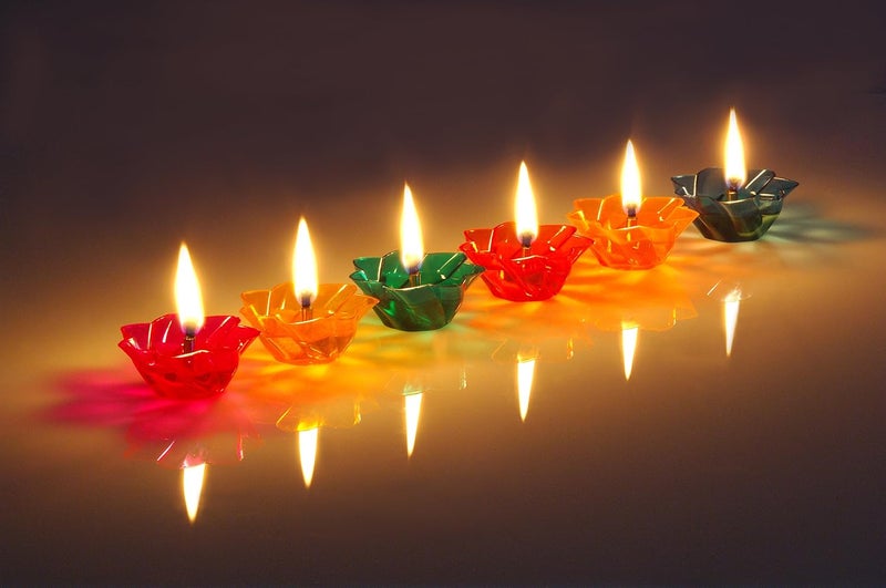 Jalaram Industries Transparent Plastic Diya Standard Size Multicolour 12 Diyas per Pack - Image 1