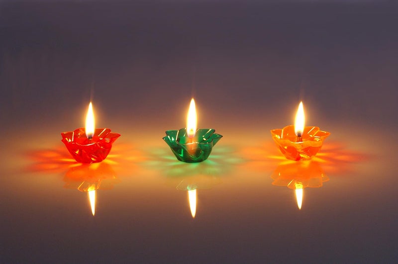 Jalaram Industries Transparent Plastic Diya Standard Size Multicolour 12 Diyas per Pack - Image 2