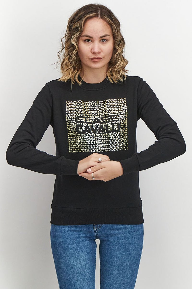 Cavalli Class Women Crew Neck Stud Long Sleeve Sweatshirt, Black - Image 1
