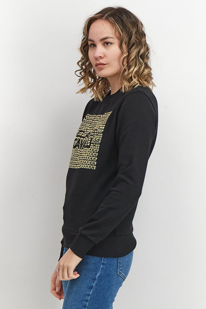 Cavalli Class Women Crew Neck Stud Long Sleeve Sweatshirt, Black - Image 3