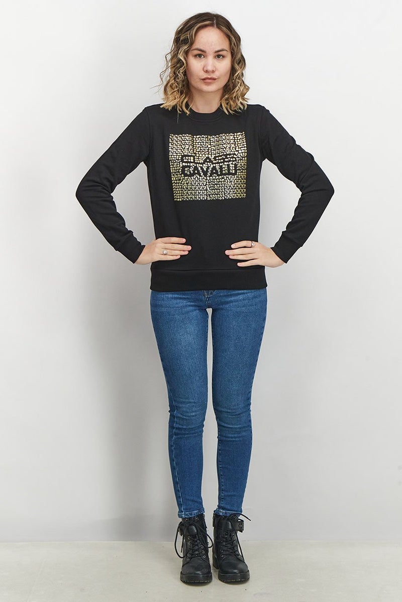 Cavalli Class Women Crew Neck Stud Long Sleeve Sweatshirt, Black - Image 4
