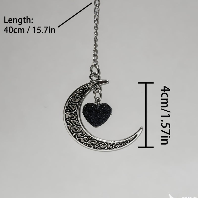 Green Vintage Silver Moon Car Rearview Mirror Pendant with Heart Shape Floral Accents - Image 2