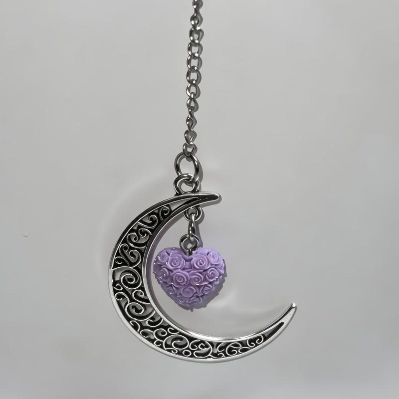 Green Vintage Silver Moon Car Rearview Mirror Pendant with Heart Shape Floral Accents - Image 3
