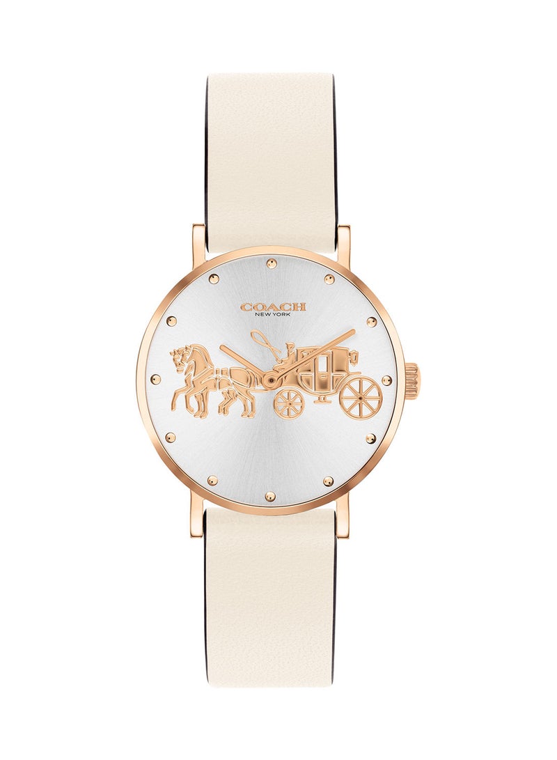 COACH ساعة يد جلدية دائرية أنالوج للنساء مع مشبك - 14503796 28 مم - Image 1