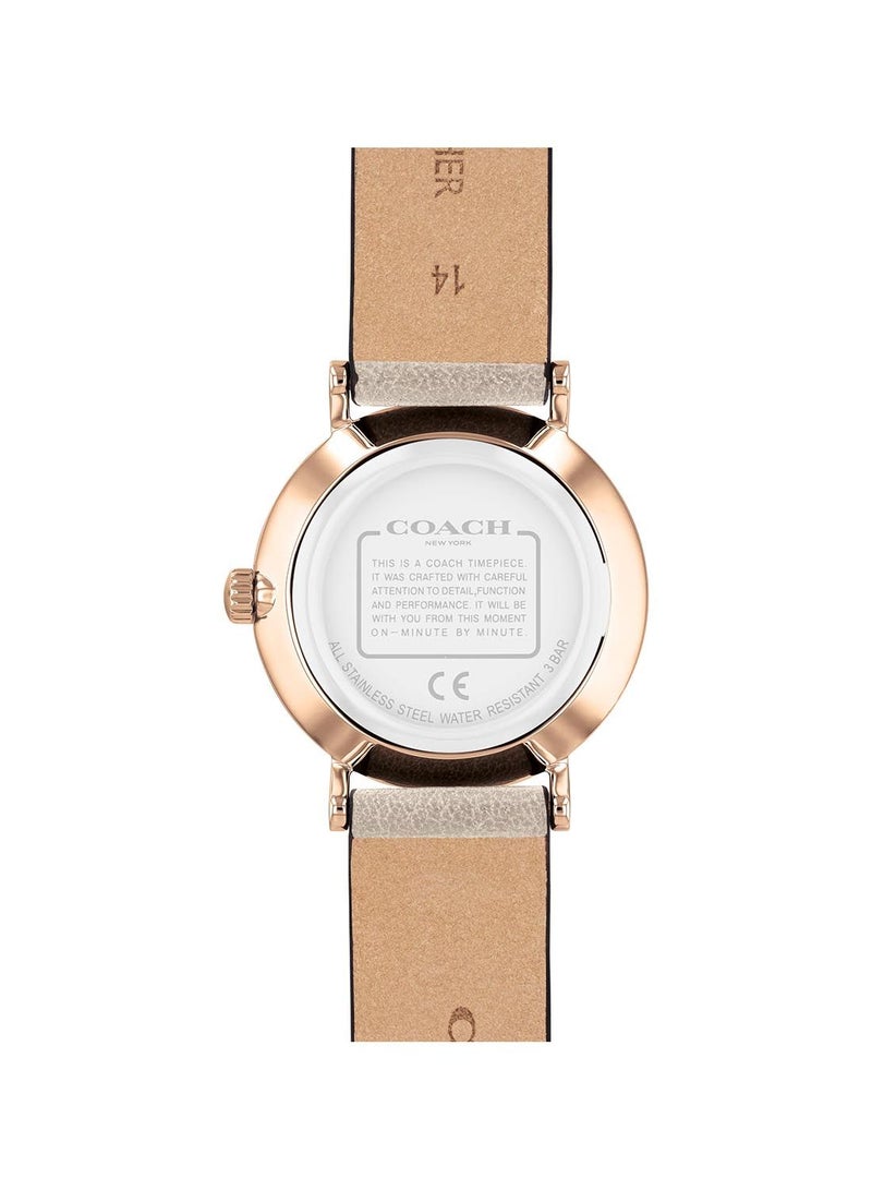 COACH ساعة يد جلدية دائرية أنالوج للنساء مع مشبك - 14503796 28 مم - Image 2