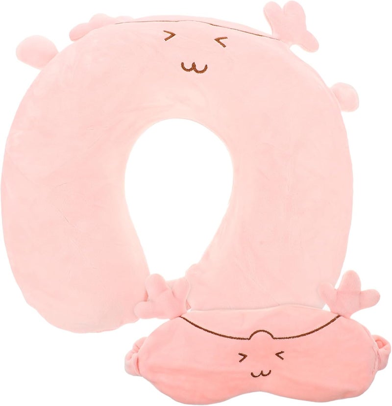 Boy Girl Cartoon Neck Pillow Set with Eye Mask Travel U-Shaped Memory Foam Neck Cushion for Comfort Lightweight and Washable for Sleeping Car Airplane - Image 1