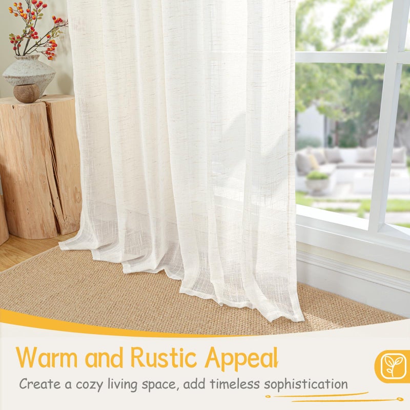 YoungsTex Linen Semi Sheer Curtains 63 Inch Length for Living Room Windows, Ivory White Light Filtering Drapes with Rod Pocket Back Tab Natural Textured for Bedroom, 52 X 63 Inch - Image 5