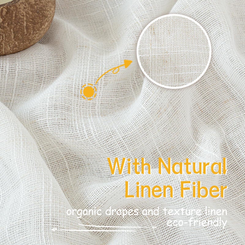 YoungsTex Linen Semi Sheer Curtains 63 Inch Length for Living Room Windows, Ivory White Light Filtering Drapes with Rod Pocket Back Tab Natural Textured for Bedroom, 52 X 63 Inch - Image 4