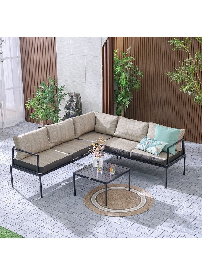 DANUBE HOME Owen 5-Seater Outdoor Sofa Set | Steel Frame Garden Furniture | Modern Design Patio Sofaset | Outdoor Seating Table And Chairs For Lawn Garden-Brown - Image 2