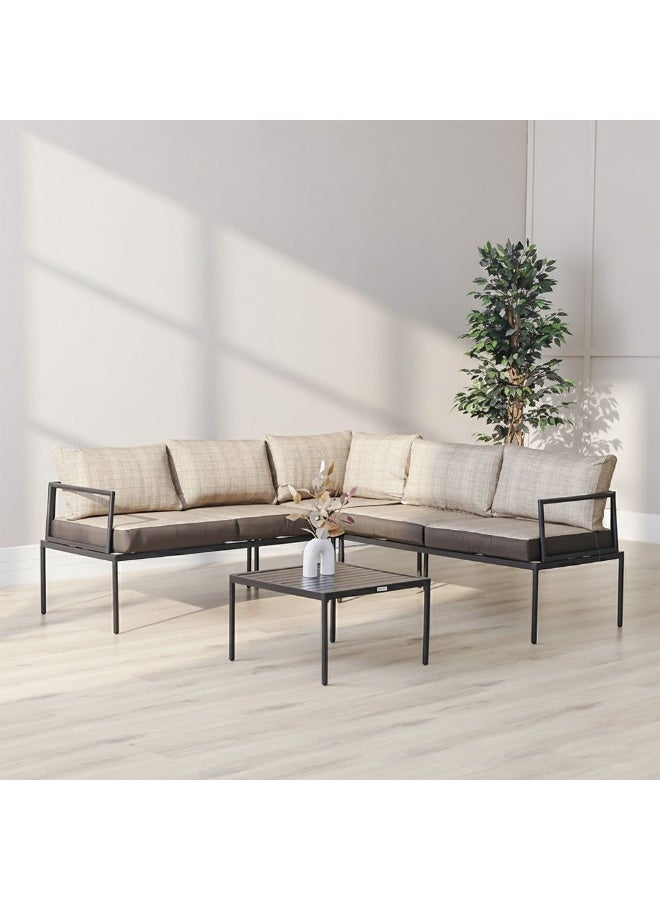 DANUBE HOME Owen 5-Seater Outdoor Sofa Set | Steel Frame Garden Furniture | Modern Design Patio Sofaset | Outdoor Seating Table And Chairs For Lawn Garden-Brown - Image 1