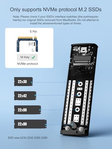 Lemorele Aluminum M2 NVMe EnclosureUSB 32 Gen2 10Gbps ToolFree SSD Enclosure for NVMe PCIe MKeyNvme USB Adapter Support UASP Trim for 2280 2260 2242 2230Sata NOT Supported - Image 3