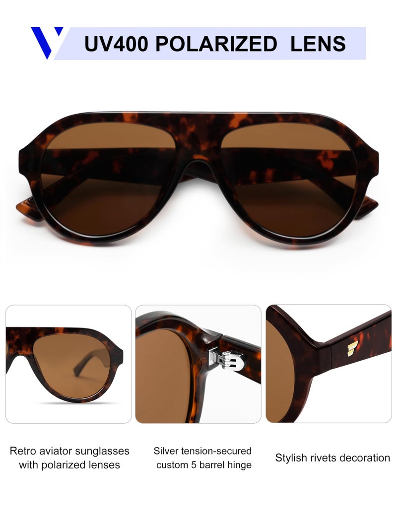 VANLINKER Retro Aviator Polarized Sunglasses for Men Women Trendy 70s Vintage Plastic Frame Sun Glasses VL9750 Brown Tortoise/Brown Lens - Image 4