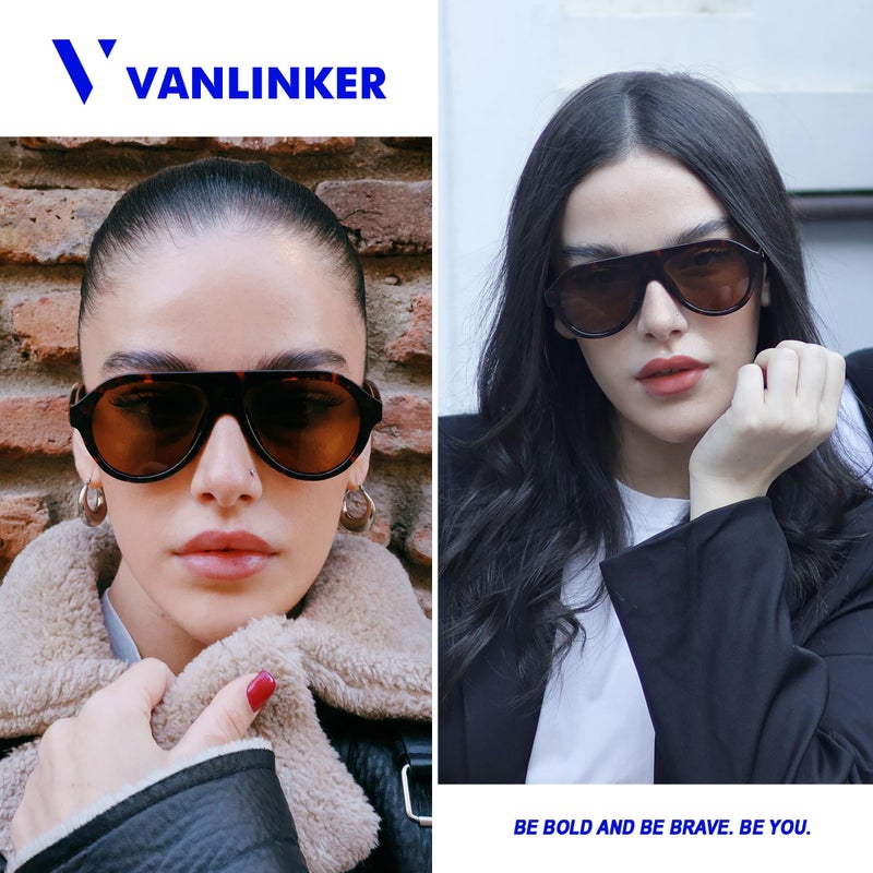 VANLINKER Retro Aviator Polarized Sunglasses for Men Women Trendy 70s Vintage Plastic Frame Sun Glasses VL9750 Brown Tortoise/Brown Lens - Image 2