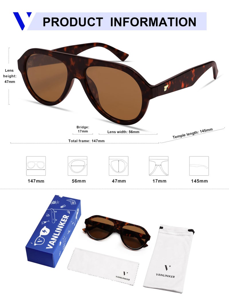 VANLINKER Retro Aviator Polarized Sunglasses for Men Women Trendy 70s Vintage Plastic Frame Sun Glasses VL9750 Brown Tortoise/Brown Lens - Image 5