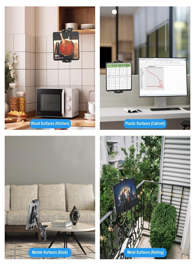 TeQable iPad Under Cabinet Mount, Kitchen Tablet Mount Holder, iPad Desk Mount w/Clamp, Aluminum Base&Metal Arm, 360° Rotation, Compatible with 4.7"-12.9" iPad Pro/Air/Mini/Kindles/Galaxy Tab/Phones - Image 5
