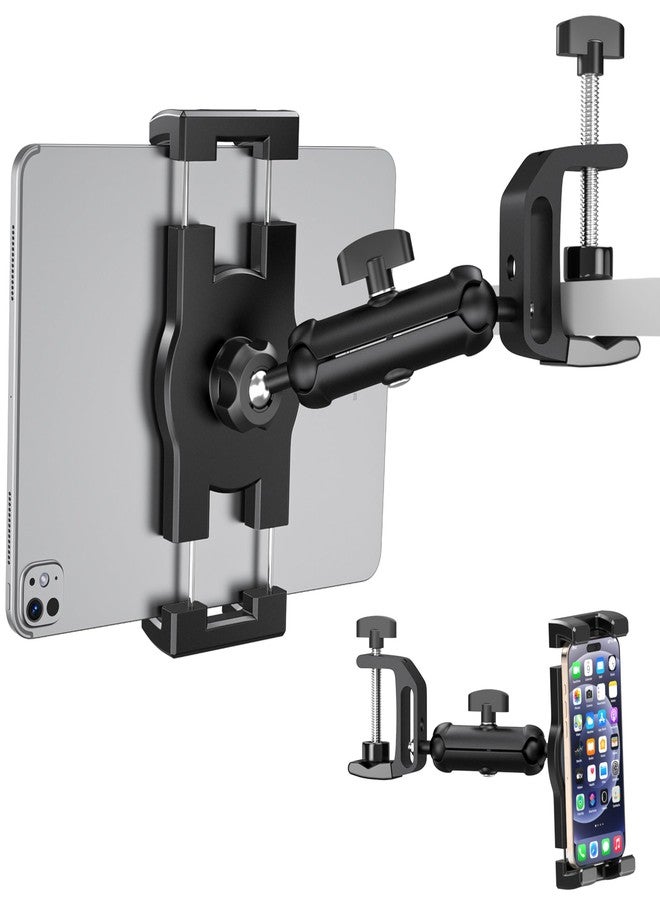 TeQable iPad Under Cabinet Mount, Kitchen Tablet Mount Holder, iPad Desk Mount w/Clamp, Aluminum Base&Metal Arm, 360° Rotation, Compatible with 4.7"-12.9" iPad Pro/Air/Mini/Kindles/Galaxy Tab/Phones - Image 1