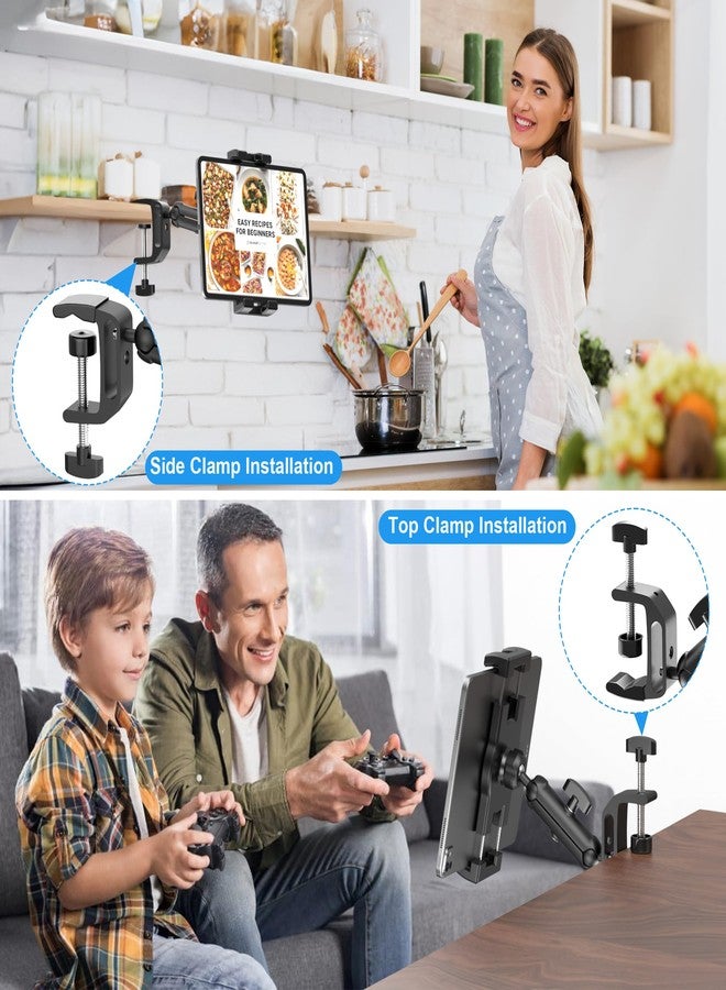 TeQable iPad Under Cabinet Mount, Kitchen Tablet Mount Holder, iPad Desk Mount w/Clamp, Aluminum Base&Metal Arm, 360° Rotation, Compatible with 4.7"-12.9" iPad Pro/Air/Mini/Kindles/Galaxy Tab/Phones - Image 2