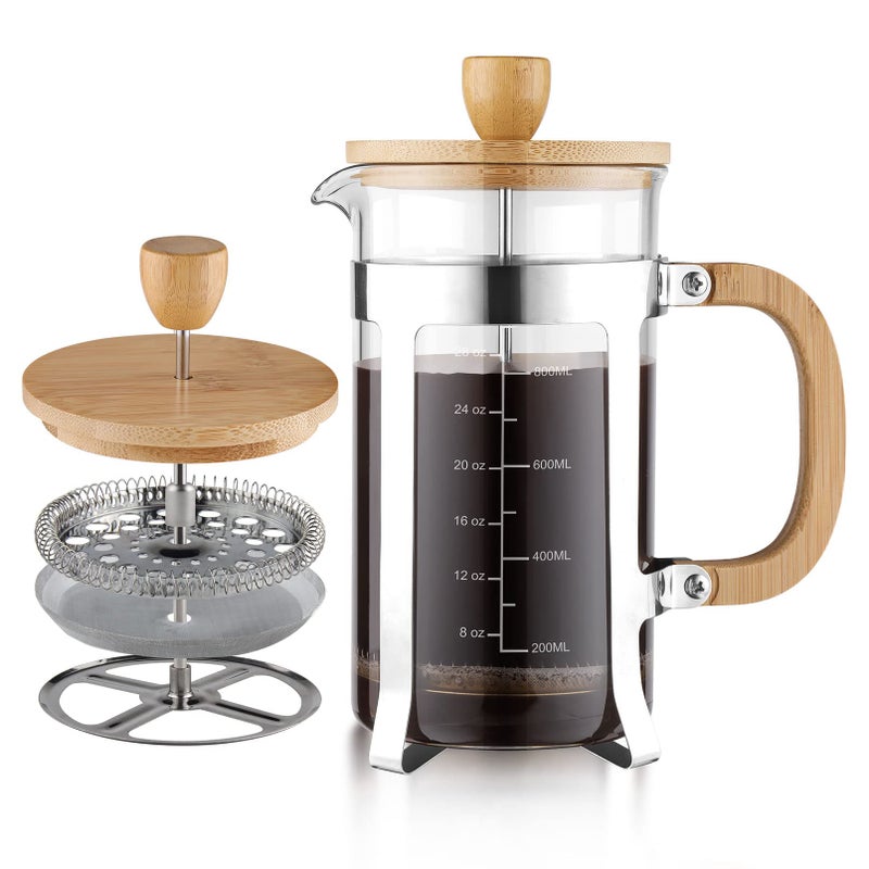 Sivaphe 34 oz French Press CoffeeTea Maker with Bamboo Lid and Hand Stainless Steel High Borosilicate Glass 1000ml Coffee Brewer Set