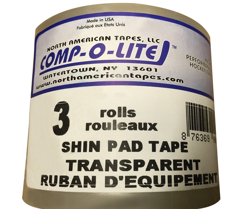 Comp-O-Lite North American Tapes, Comp-O-Lite, Hockey Tape, 3 Rolls Per Pack, Clear Poly Shin Pad, 24MM X 25M Per Roll, Made in USA, Easy Rip & Stretch - Image 3