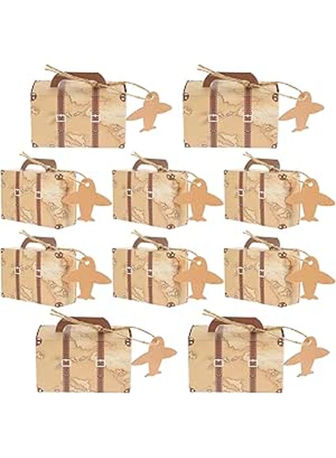 50 Vintage Suitcase Shaped Kraft Paper Candy Favor Boxes Retro Yellow Travel Theme For Wedding Party Bridal Shower Celebration - Image 1