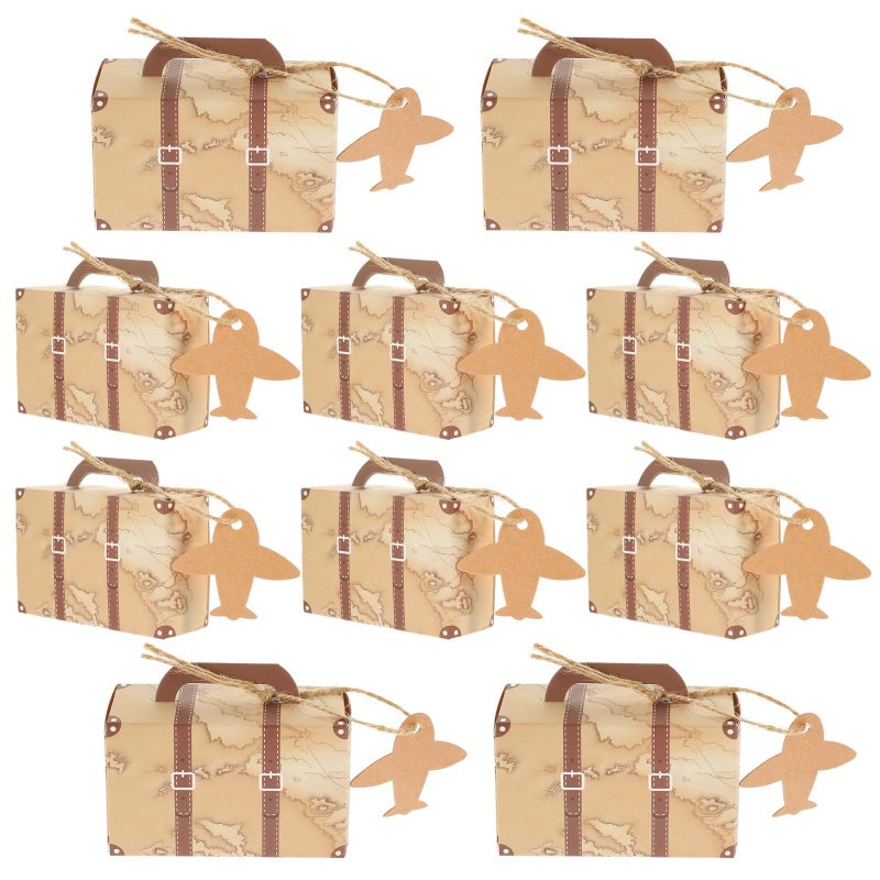 50 Vintage Suitcase Shaped Kraft Paper Candy Favor Boxes Retro Yellow Travel Theme For Wedding Party Bridal Shower Celebration - Image 2