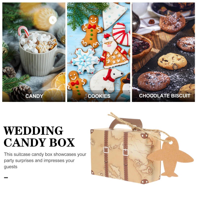 50 Vintage Suitcase Shaped Kraft Paper Candy Favor Boxes Retro Yellow Travel Theme For Wedding Party Bridal Shower Celebration - Image 4