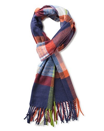 VERONZ Soft Classic Cashmere Feel Winter Scarf, Light Blue Navyplaid - Image 3