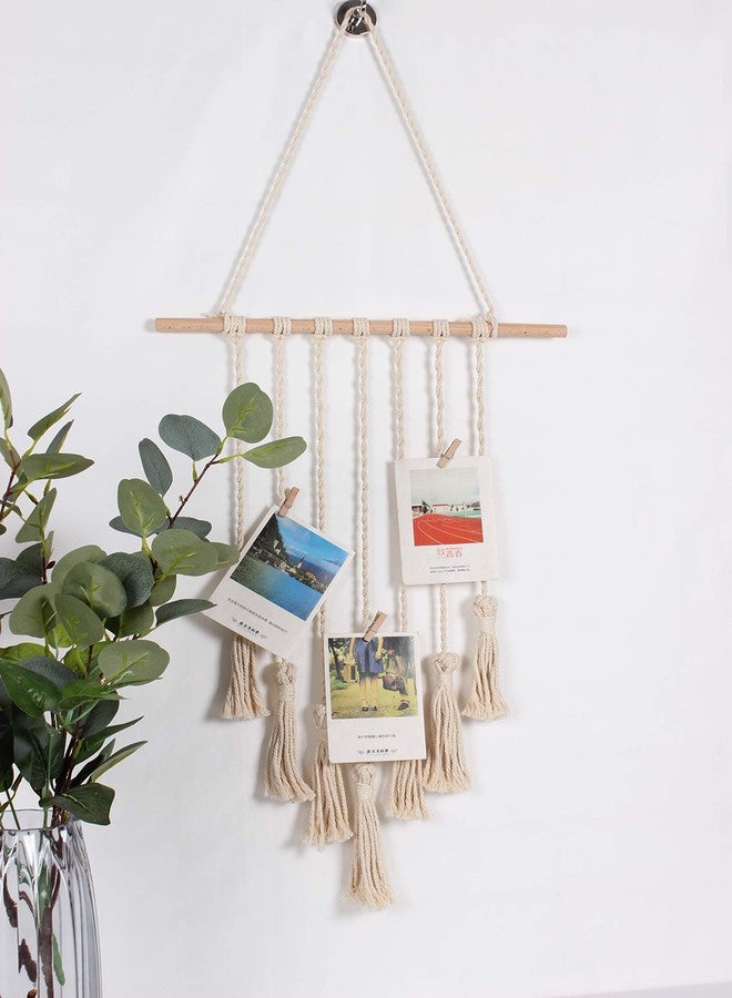 LATT Hanging Photo Display Picture Frame Macrame Wall Decor Hanging Pictures Organizer for Wall Bedroom Home Decoration 25 Wood Clips (Cream) - Image 3