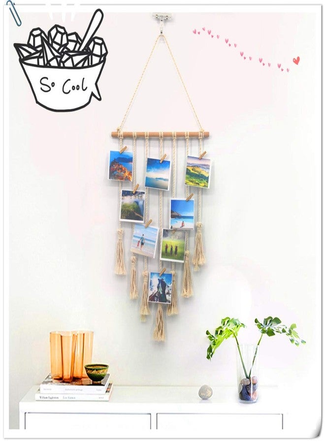LATT Hanging Photo Display Picture Frame Macrame Wall Decor Hanging Pictures Organizer for Wall Bedroom Home Decoration 25 Wood Clips (Cream) - Image 2