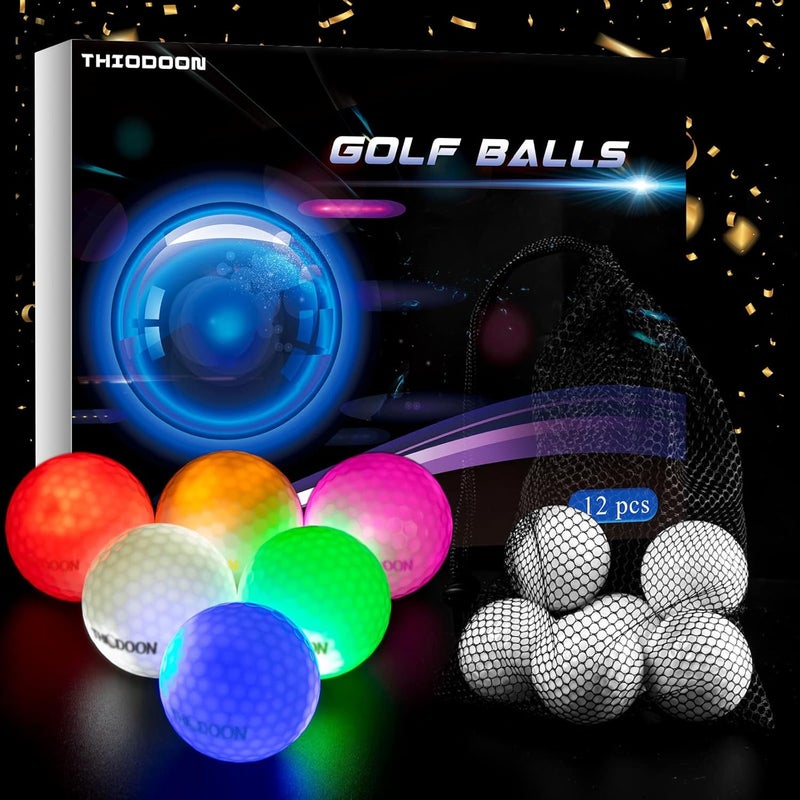 THIODOON Glow in The Dark Golf Balls Light up Led Golf Balls Night Golf Gift Sets for Men Kids Women 6 Pack (6 Colors in one) - Image 1