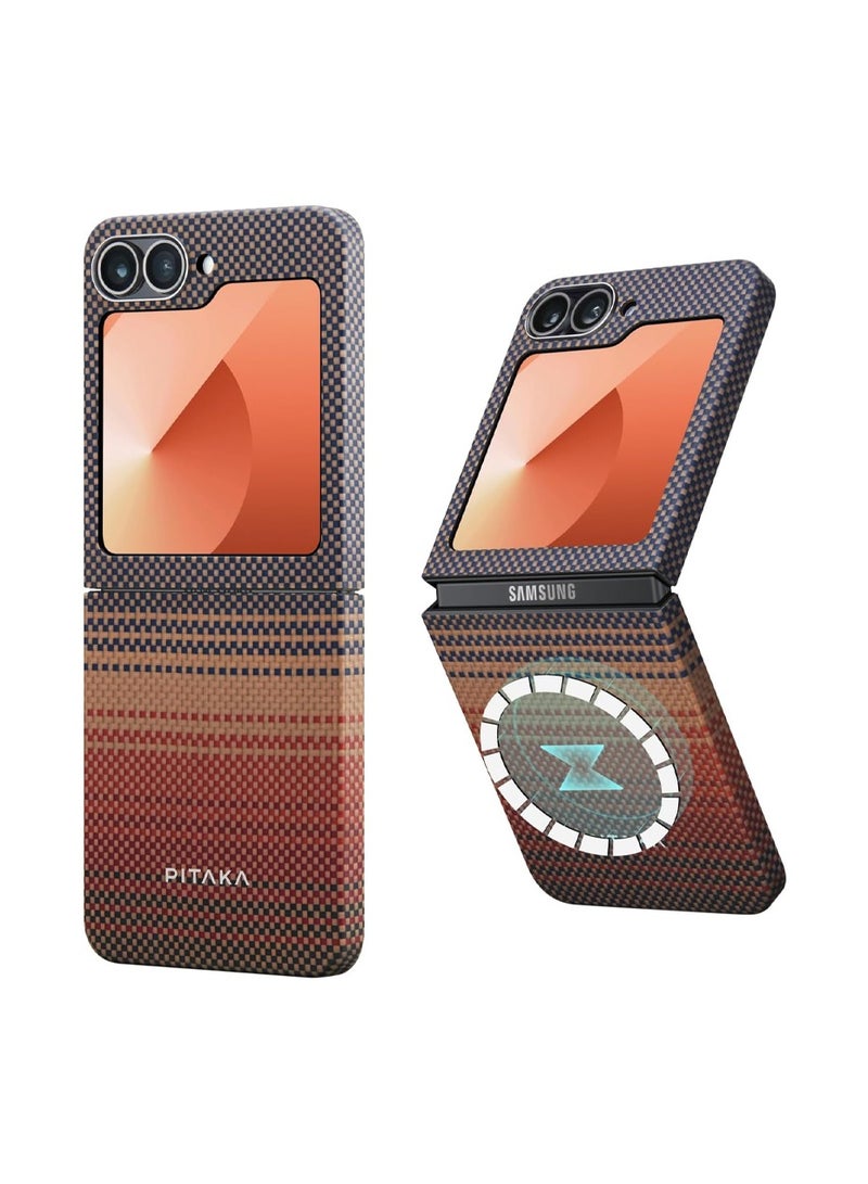 PITAKA Pitaka for Z Flip 6 Case, Slim & Light Magnetic Galaxy Z Flip 6 Case with a Case-Less Touch Feeling, 1500D Aramid Fiber Made MagEZ Case 5 - Sunset  - Image 1