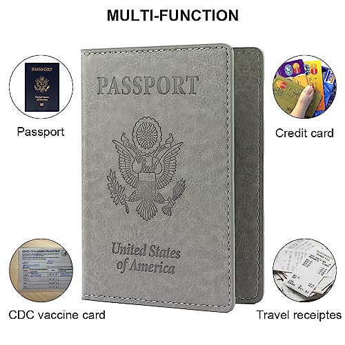 QEYMN Passport Holder, Passport Holders Cover Case, 1 Pack Passport and Vaccine Card Holder Combo, Travel Passport Wallet for Women, Travel Documents Organizer Protector Travel Essentials, Dark Grey - Image 5