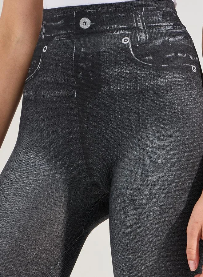 Take Two High Elastic Denim Look Printed Leggings
