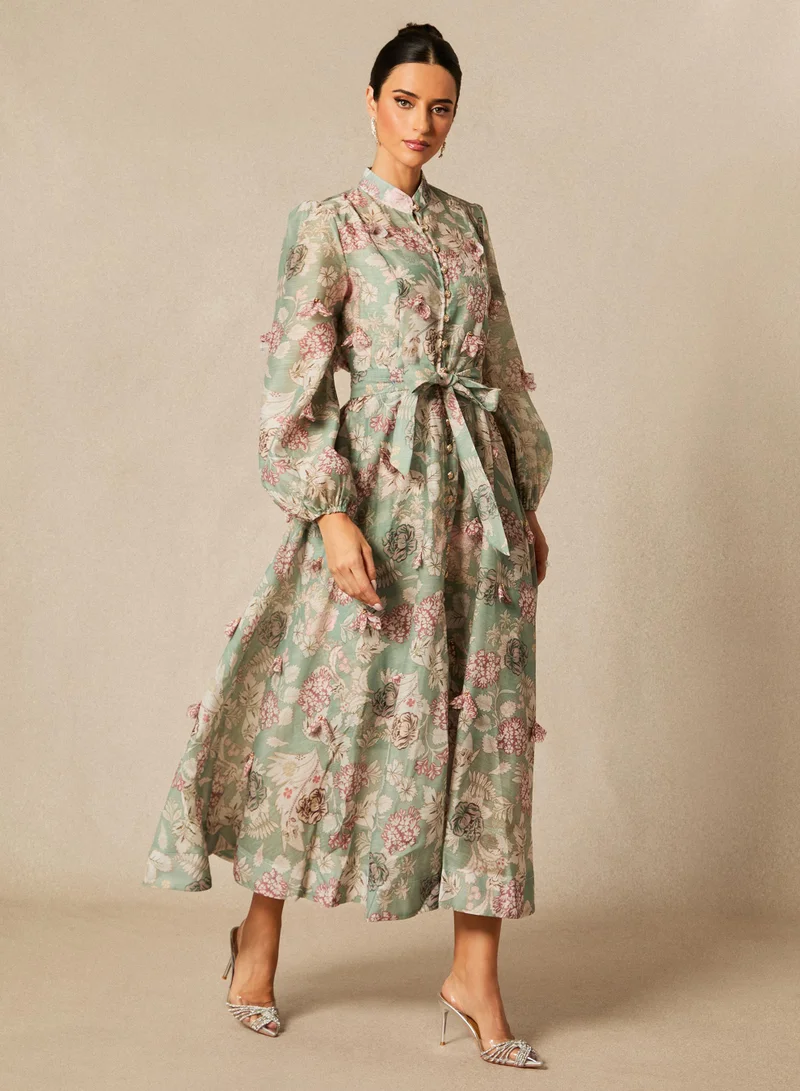 سنفير Sophie Floral Print Long Sleeve Midi Dress