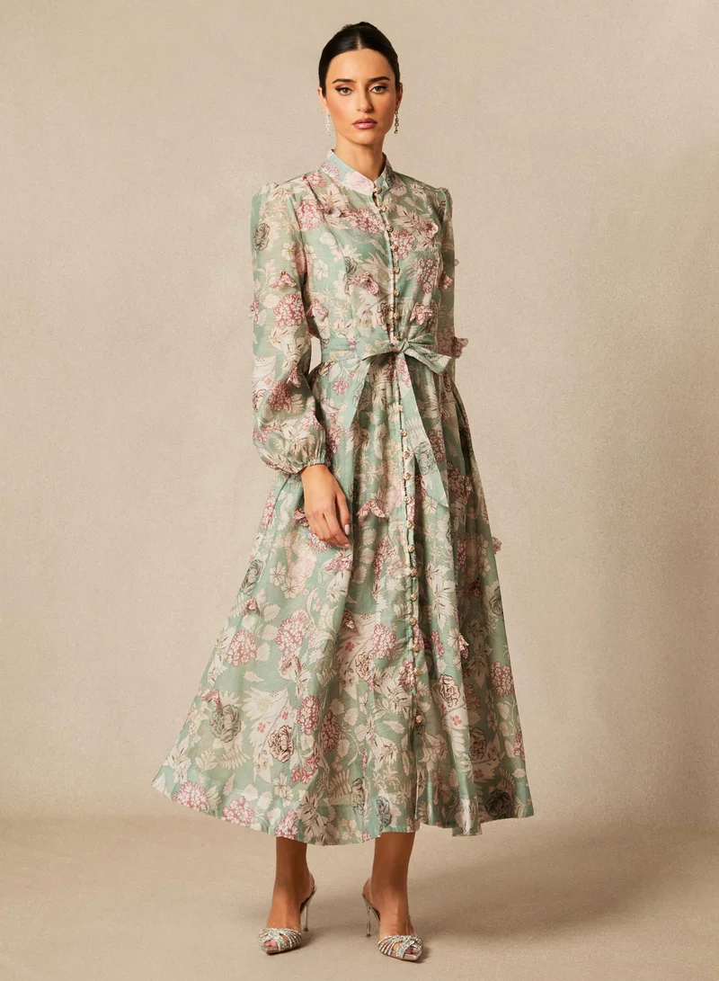 Sunfere Sophie Floral Print Long Sleeve Midi Dress