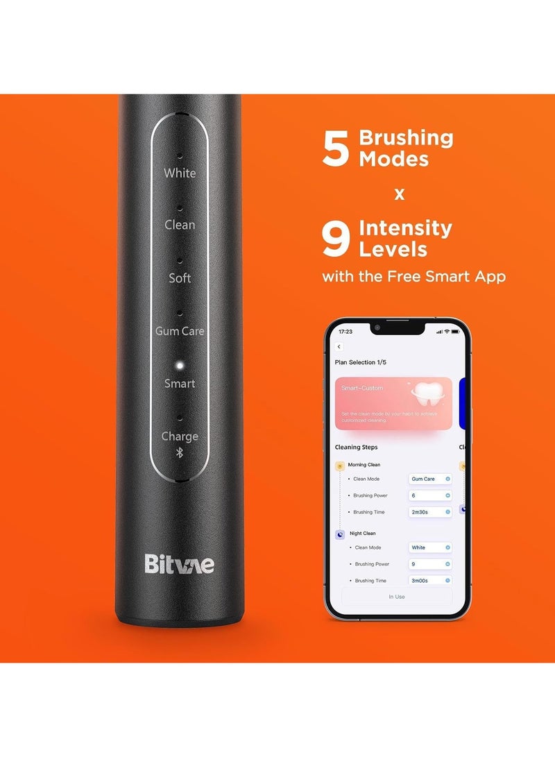 Bitvae Smart S2 Ultrasonic Electric Toothbrush for Elite Adults | ADA Accepted | 5 Brushing Modes | 9 Intensity Levels | 10X Times More Effective | Free Smart App | 40,000 Vibration Per Minute | 100 Days Battery Life | Pressure Sensors | 12 Months Replacement Warranty | 8 Brush Heads (2 Years Use) | 1 Head Cap | 1 Travel Case - Image 2