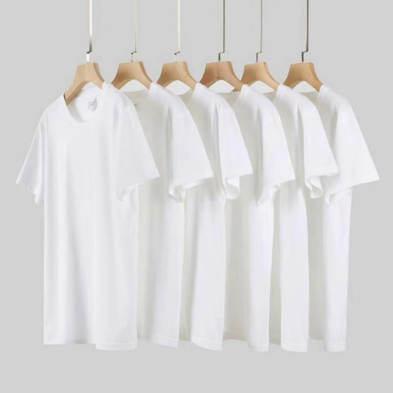 Cvc Combed Cotton Short-Sleeved T-Shirt Men'S Loose Base Korean Style Chic Half-Sleeved White Women'S Top T-Shirt - Image 1