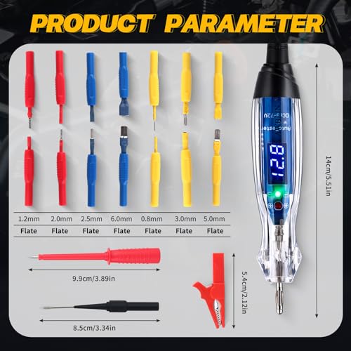 AWBLIN Test Light Probe Kit, 3-72V DC LED Digital Automotive Circuit Tester with Voltmeter, 18 Pieces Multi Function Auto Fuse Voltage Tester Electric Probe Test Kit with Black Carrying Case - Image 5