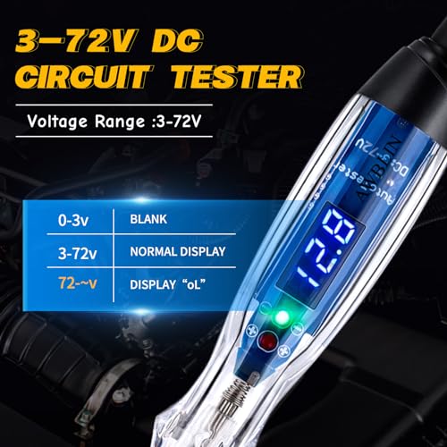 AWBLIN Test Light Probe Kit, 3-72V DC LED Digital Automotive Circuit Tester with Voltmeter, 18 Pieces Multi Function Auto Fuse Voltage Tester Electric Probe Test Kit with Black Carrying Case - Image 4