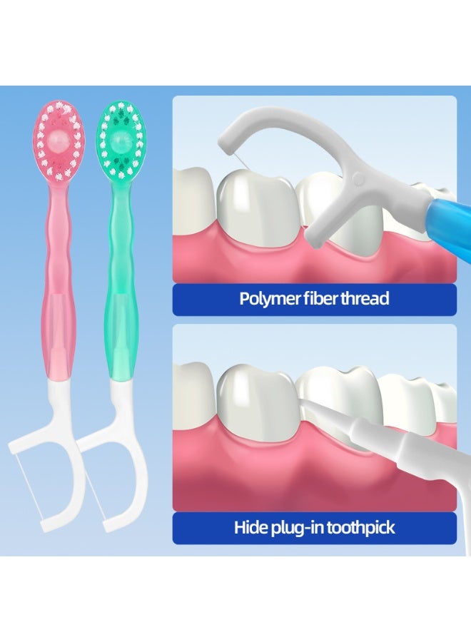 5 In 1 Mini Toothbrush & Floss & Tongue Scraper & Toothpick Set, , Disposable Mini Toothbrushes  With Bursting Beads, No Toothpaste Required,Convenient And Easy to Carry, Cleans The Mouth and Freshens Breath 10pcs（Mixed Flavor）