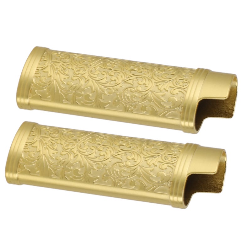 2PCS Lighter Case Cover Vintage Style Floral Stamped Zinc Alloy Shell for Lighter Protection Gold - Image 1
