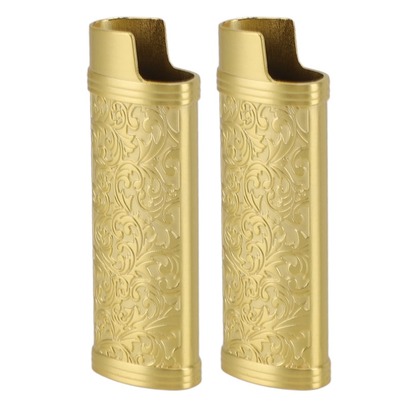 2PCS Lighter Case Cover Vintage Style Floral Stamped Zinc Alloy Shell for Lighter Protection Gold - Image 3