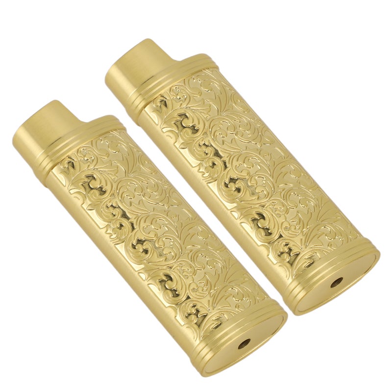 2PCS Lighter Case Cover Vintage Style Floral Stamped Zinc Alloy Shell for Lighter Protection Gold - Image 2