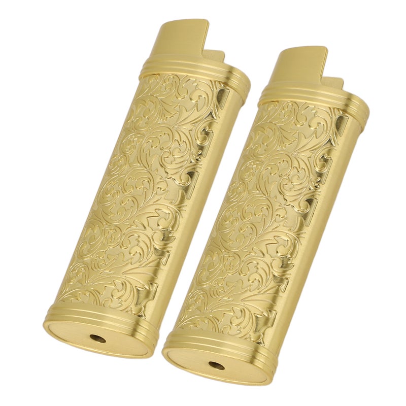 2PCS Lighter Case Cover Vintage Style Floral Stamped Zinc Alloy Shell for Lighter Protection Gold - Image 4