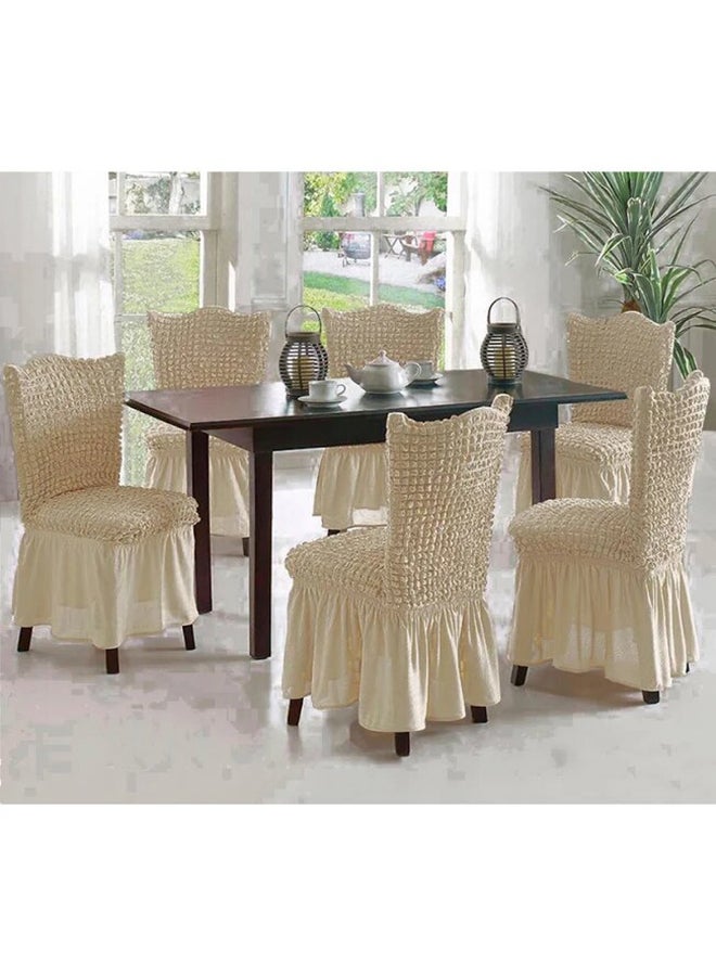 6-Piece Turkish Cotton Stretchable Chair Covers Set Beige Camel 100x50cm
