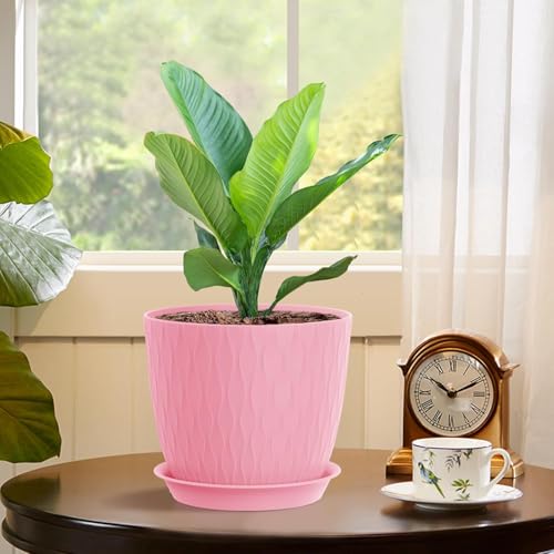 Eightiz (Pack of 5 6 Inch Plastic Flower Pots for Indoor & Outdoor Terrace,Garden Plants Decorative Planters with Drainage Holes & Matching Saucers Durable & Lightweight (Multicolour) - Image 3